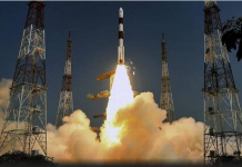 A file photo of ISRO’s PSLV lifting off from the Satish Dhawan Space Center in Sriharikota. Credit: PTI
